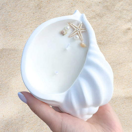 Conch Shell Candle – Handmade Premium Soy Wax, Jesmonite Coastal Decor & Ocean-Inspired Gift