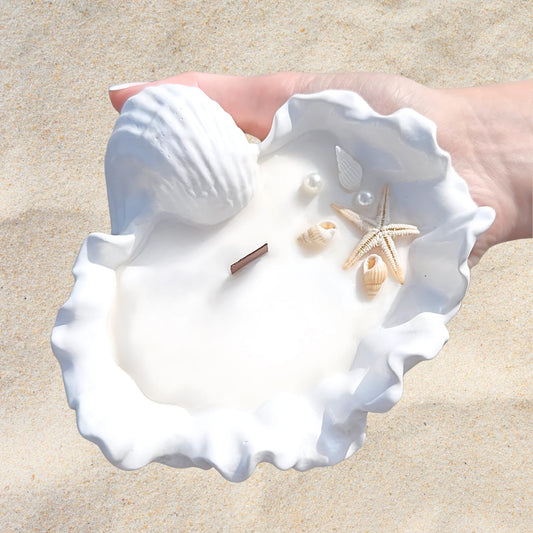 Coral Seashell Candle – Handmade Premium Soy Wax, Jesmonite Coastal Decor & Ocean-Inspired Gift