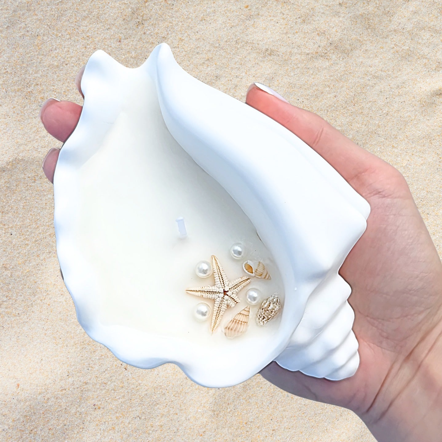 Conch Shell Candle – Handmade Premium Soy Wax, Jesmonite Coastal Decor & Ocean-Inspired Gift