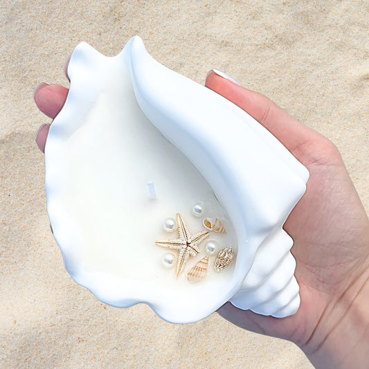 Conch Shell Candle – Handmade Premium Soy Wax, Jesmonite Coastal Decor & Ocean-Inspired Gift